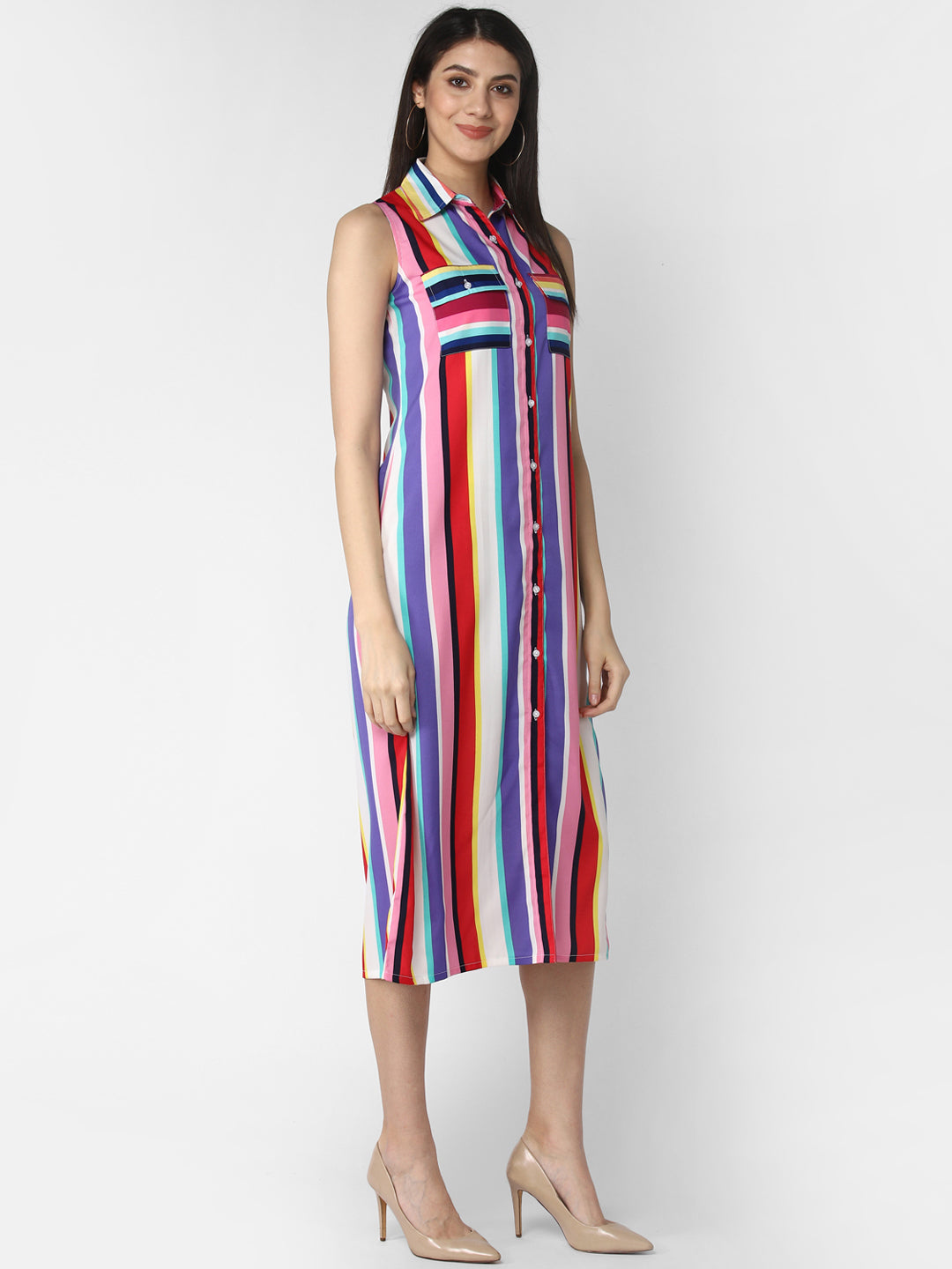 Women's Crepe Multi Stripe dress - StyleStone