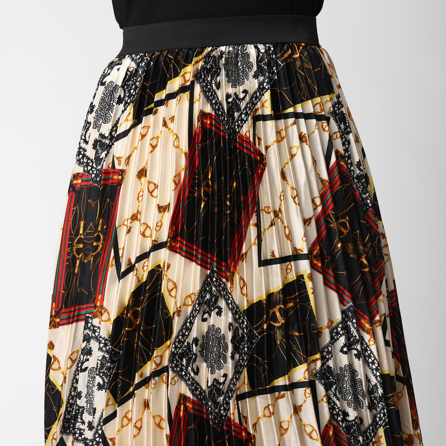 Women's Satin Printed Pleated Skirt - StyleStone