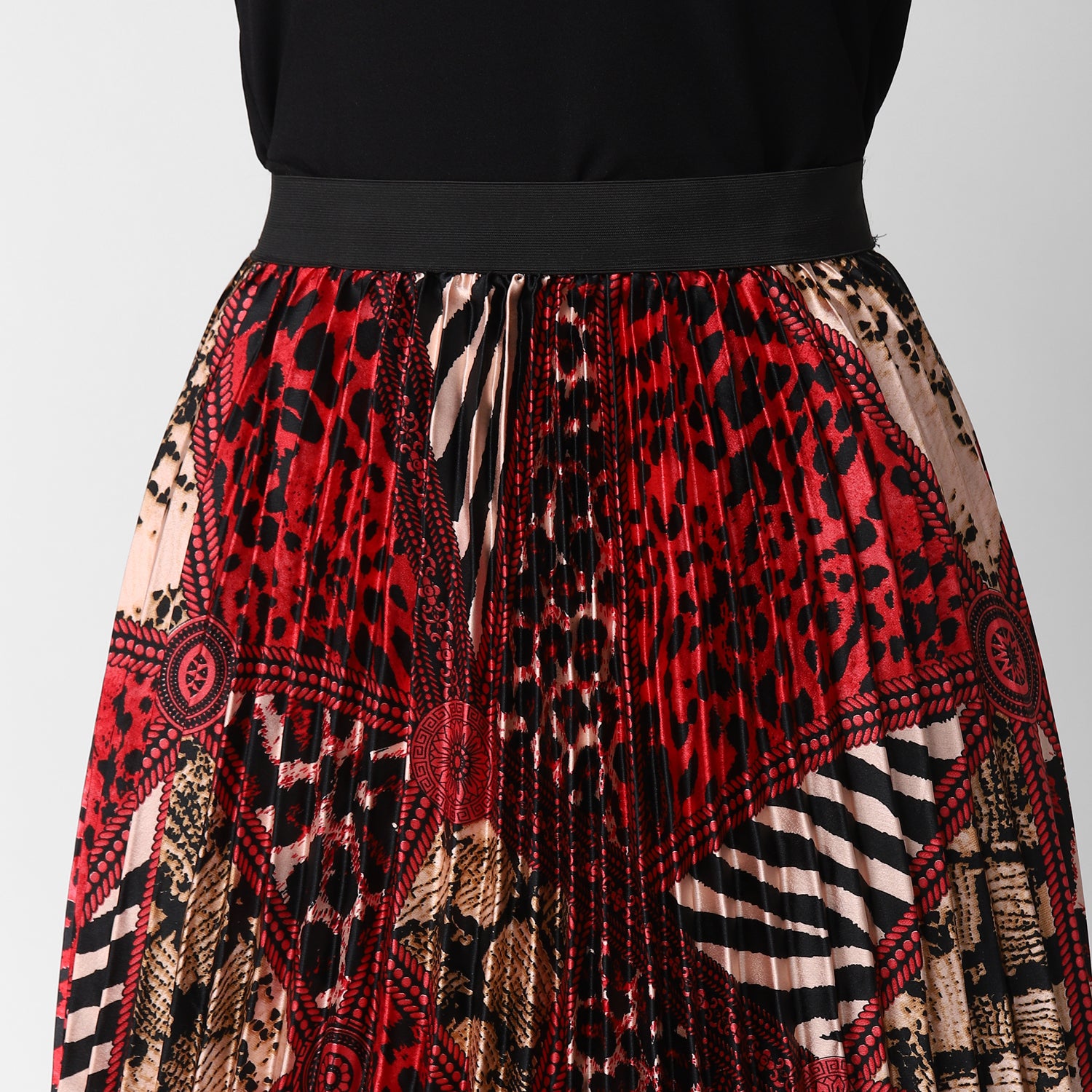 Women's Satin Printed Pleated Skirt - StyleStone