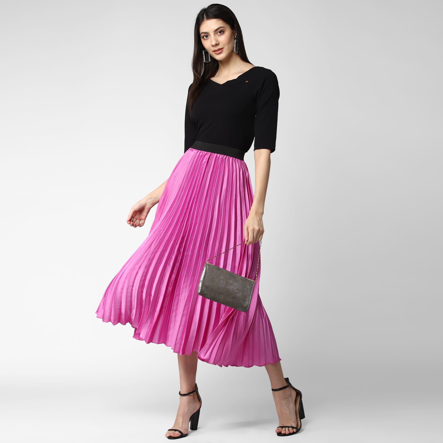 Women's Lavender Satin Pleated Skirt - StyleStone