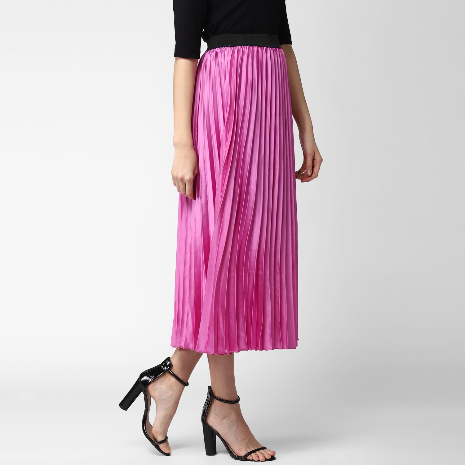 Women's Lavender Satin Pleated Skirt - StyleStone