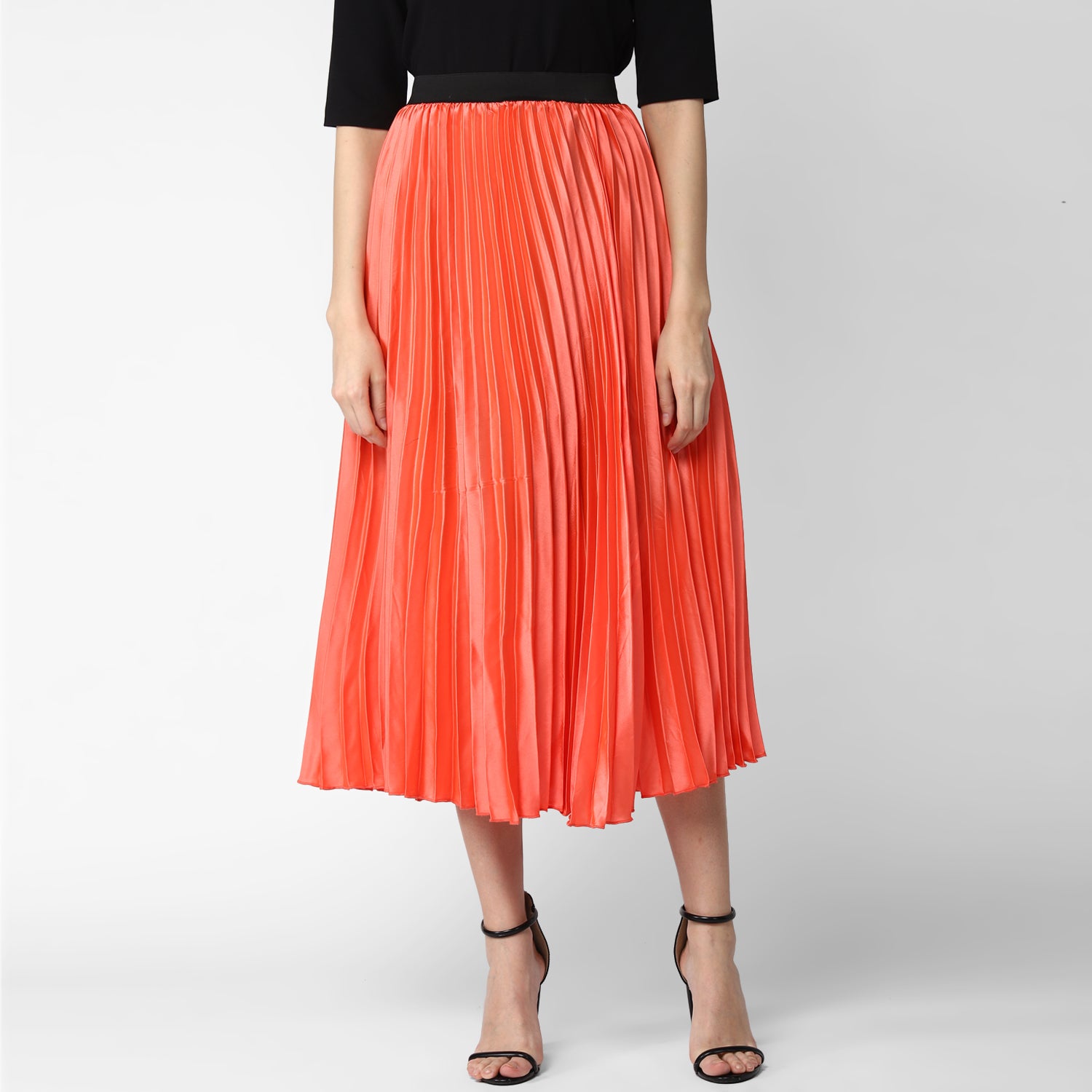 Women's Coral Satin Pleated Skirt - StyleStone