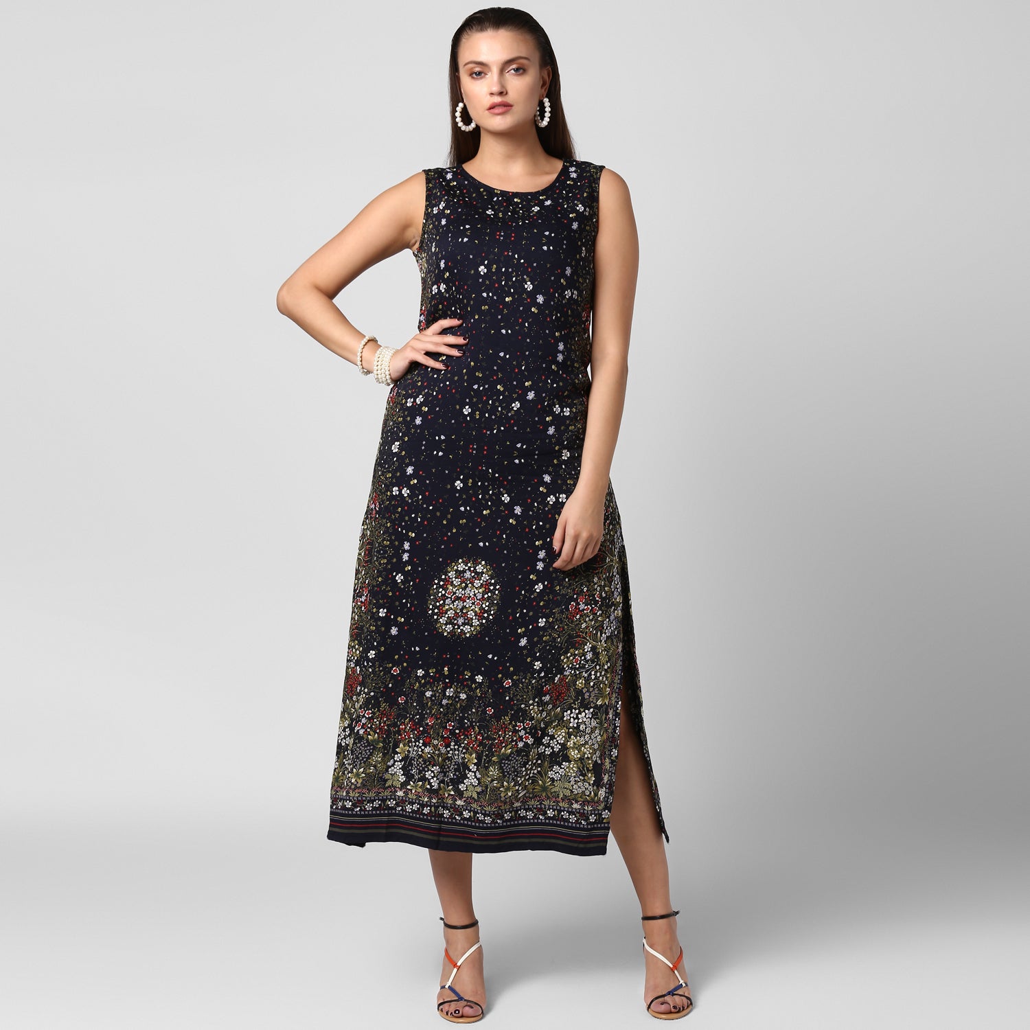 Women's Black Rayon Printed Maxi Dress - StyleStone