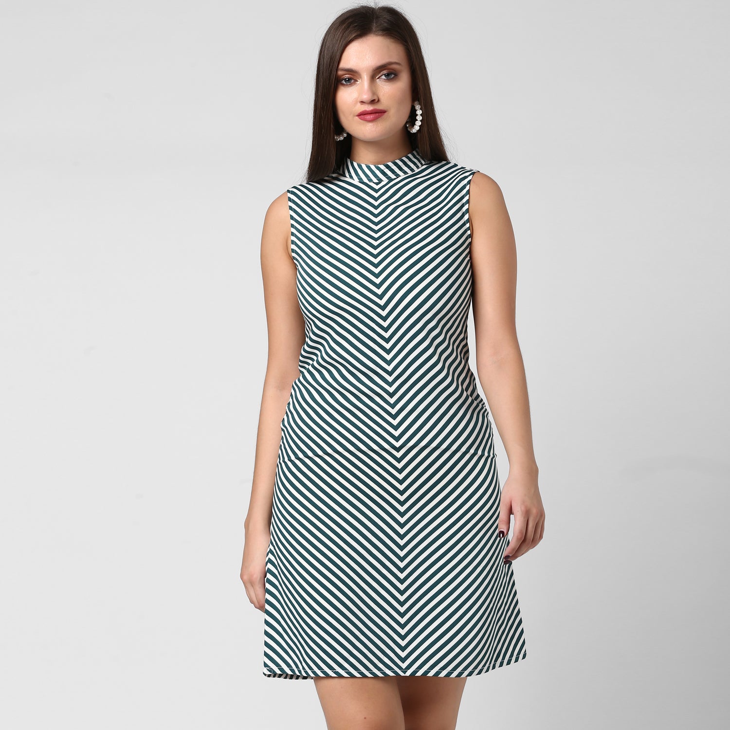 Women's Polyester Green Stripe Dress - StyleStone