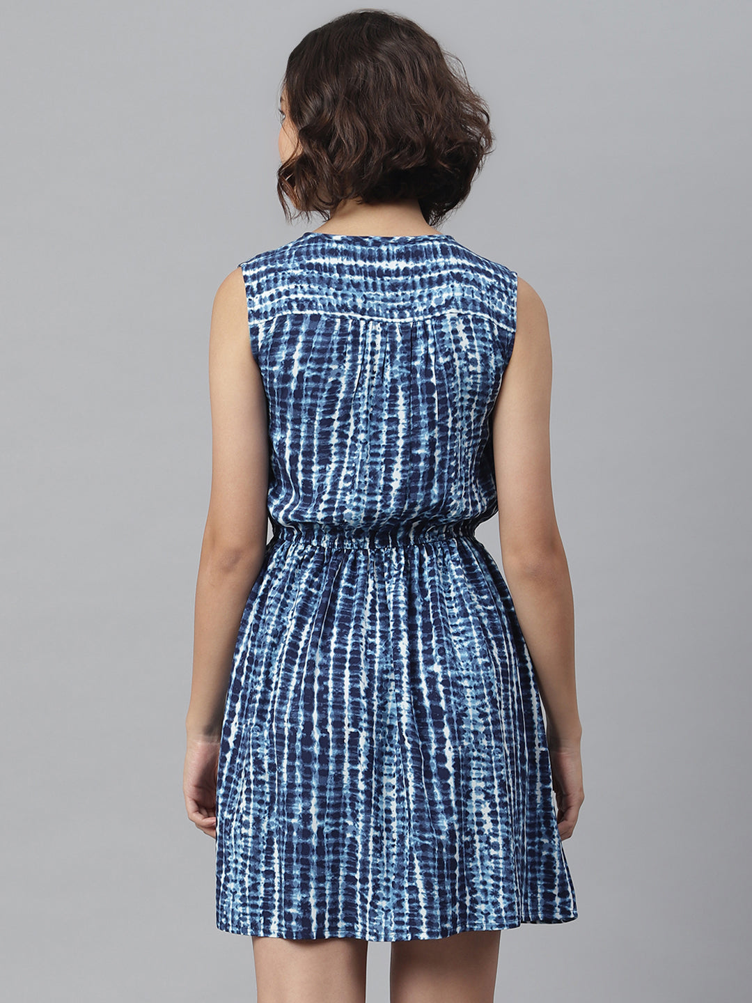 Women's Blue Tie & Dye Printed Dress - StyleStone