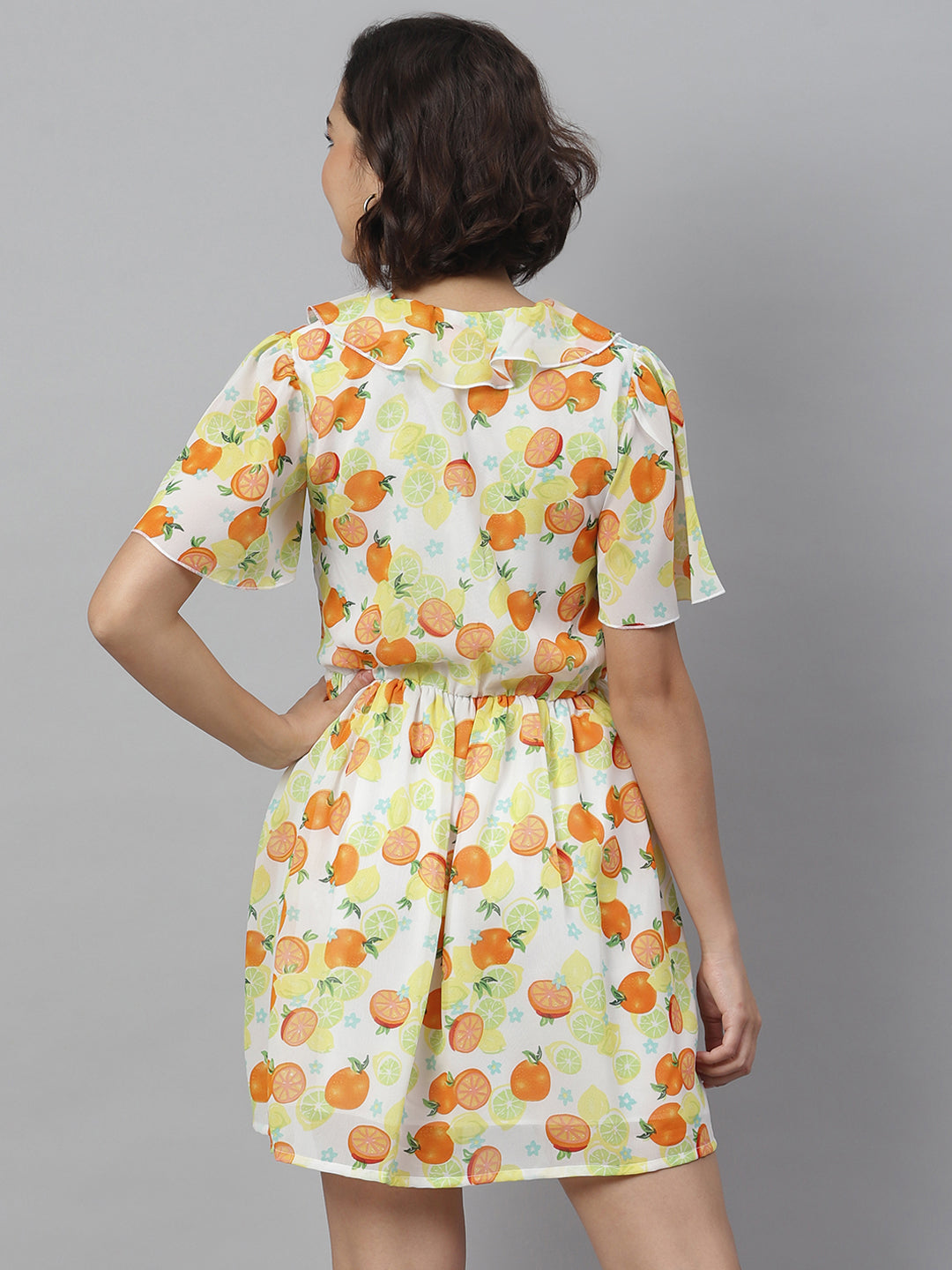 Women's Fruit Print Dress with Ruffle - StyleStone