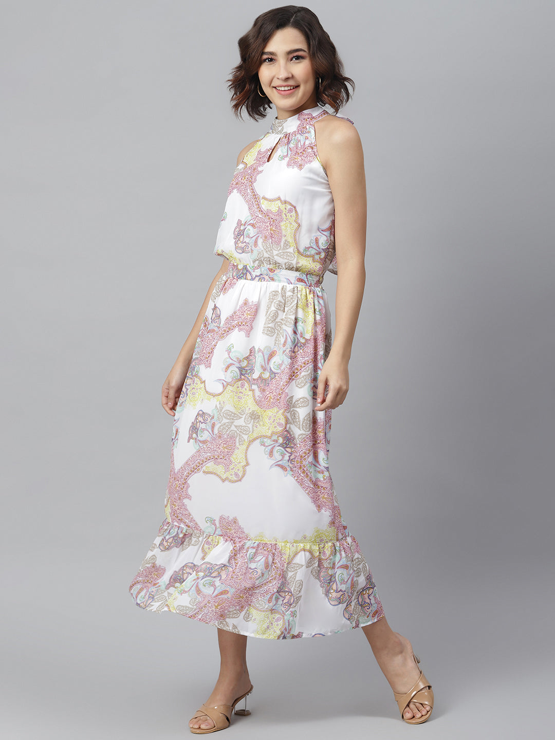 Women's White Printed Maxi Dress - StyleStone
