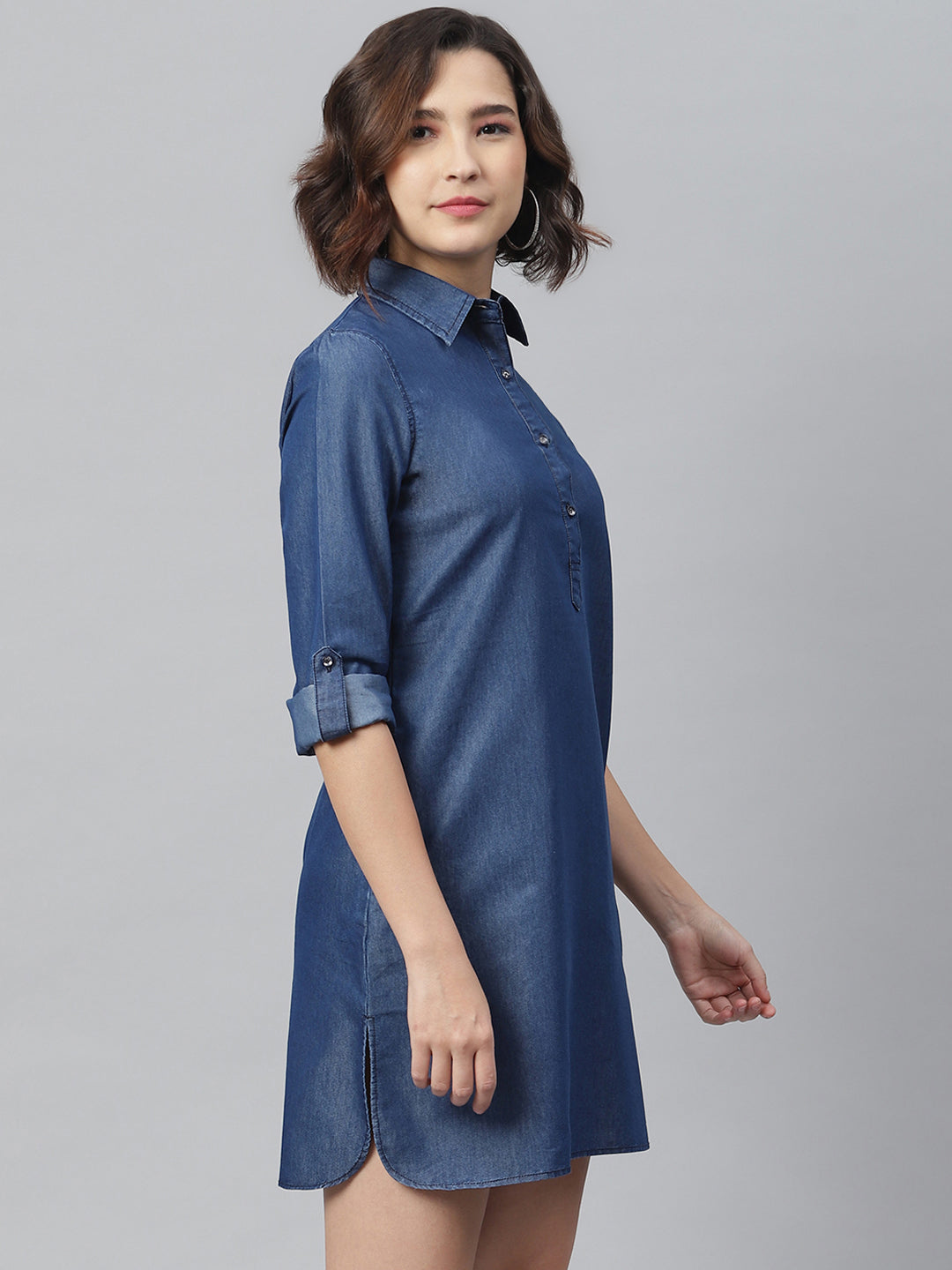 Buy StyleStone Women's Denim Shirt Style Front Button Dress Blue at  Amazon.in