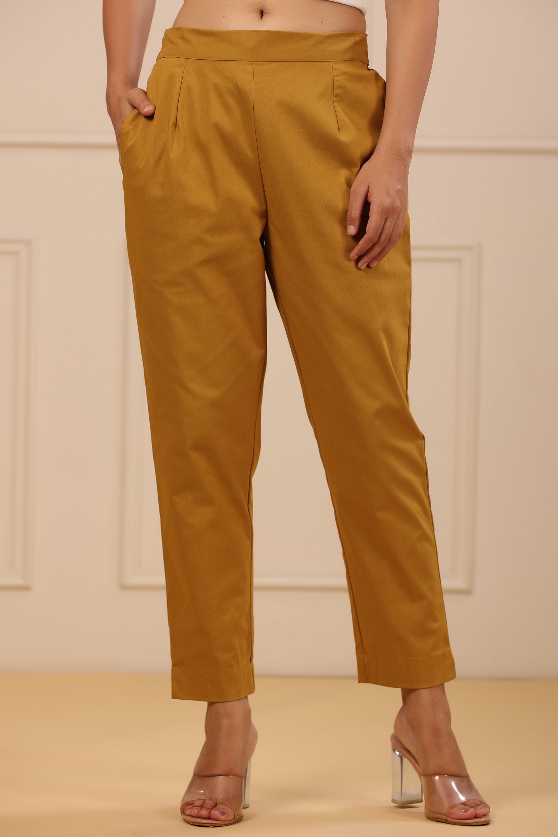 Womens Pants Mustard Paperbag Pants Women's Mustard Cotton Spendex