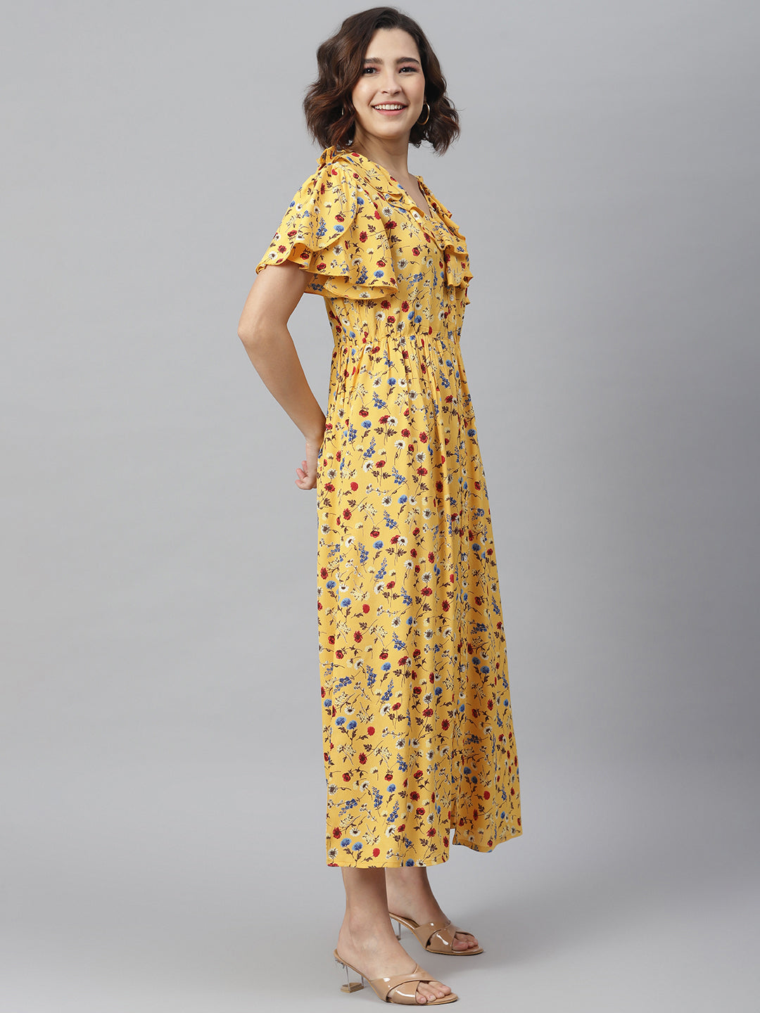 Women's Yellow Floral Maxi Dress - StyleStone