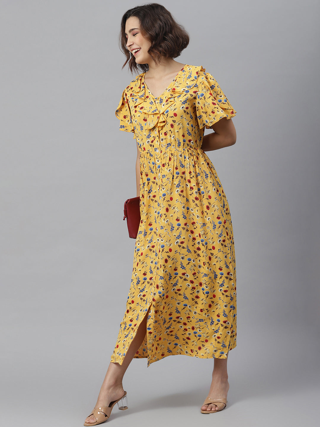 Women's Yellow Floral Maxi Dress - StyleStone