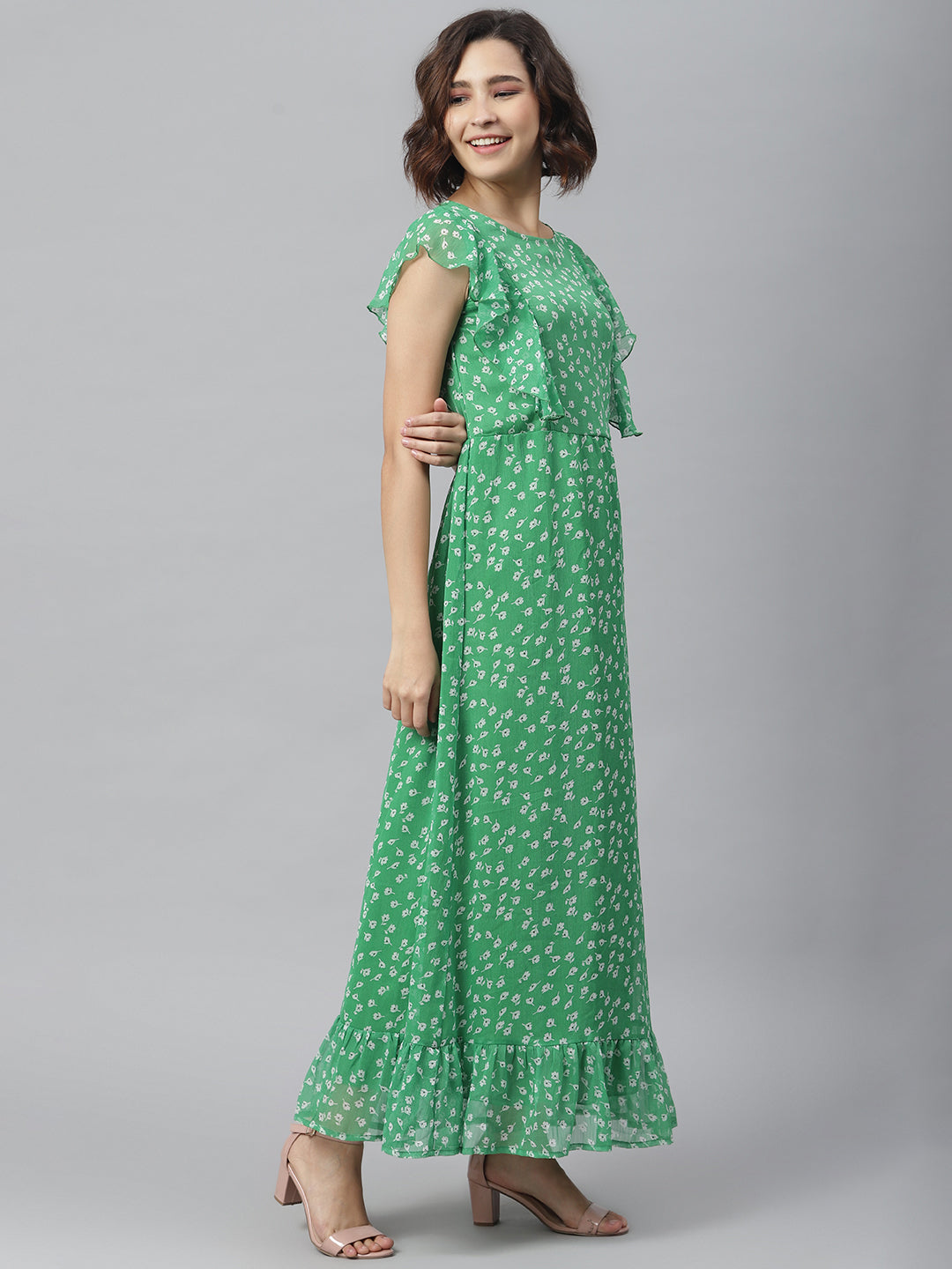 Women's Green Printed Maxi dress - StyleStone