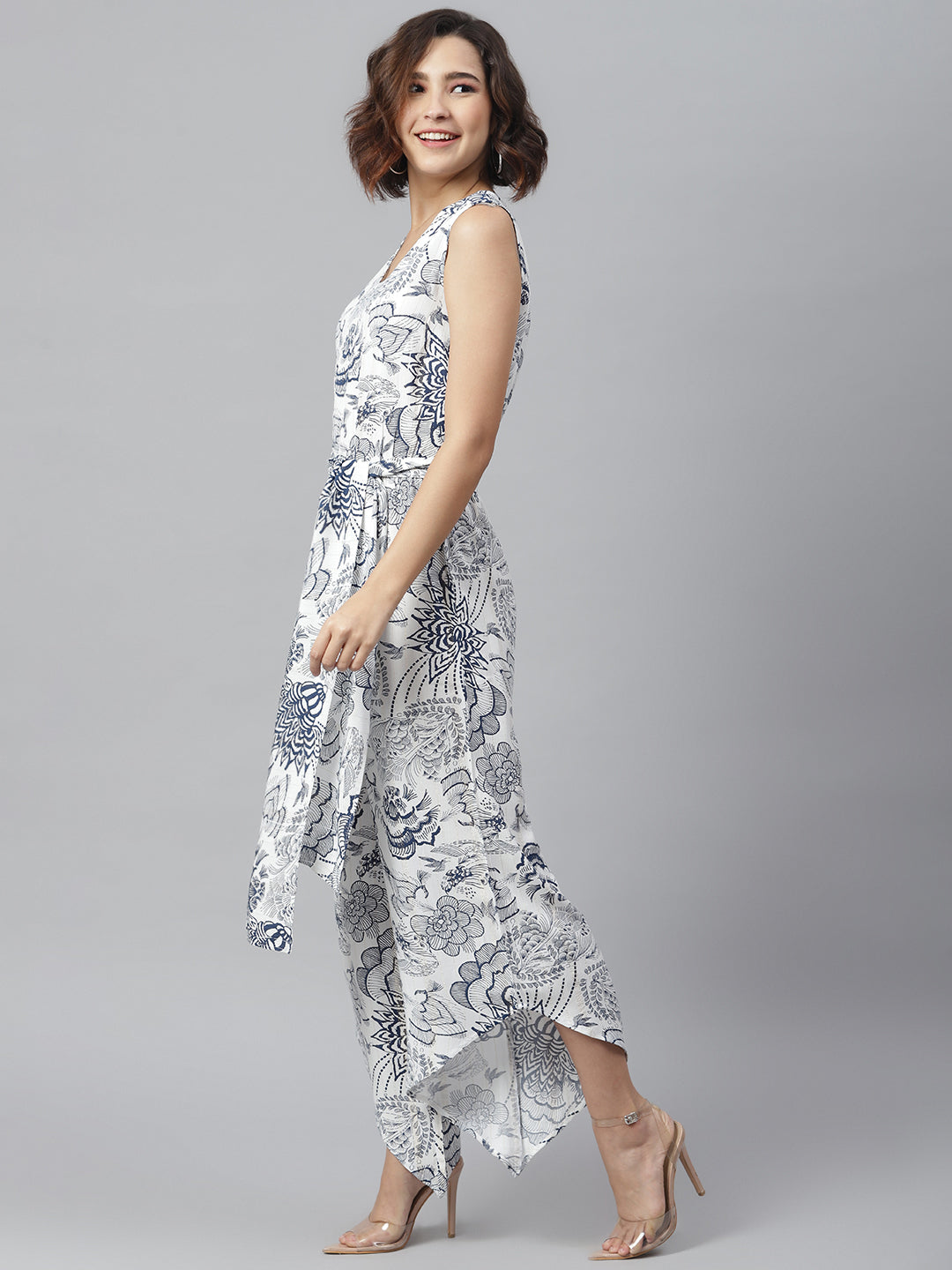 Women's printed Jumpsuit with Asymmetric hemline - StyleStone