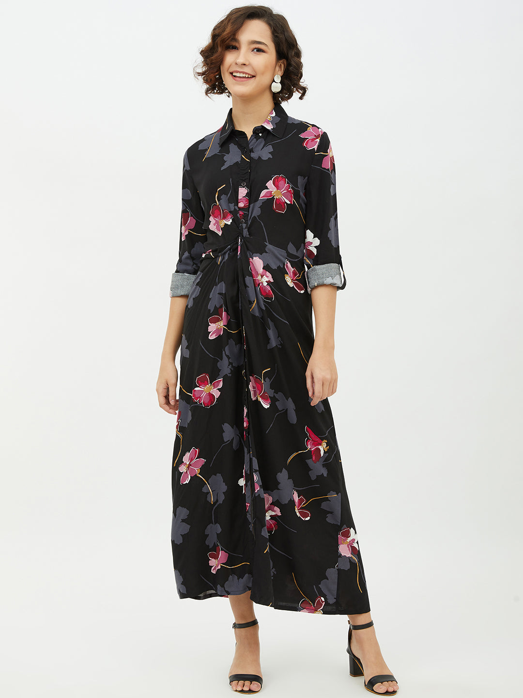 Women's Floral Print Cotton Long Dress - StyleStone