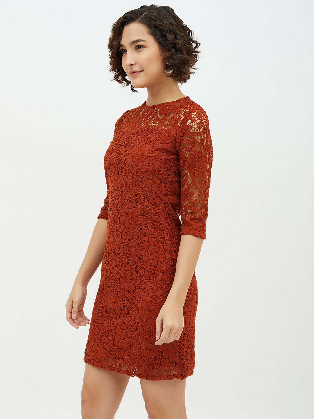 Women's Rust Lace Sheath Dress - StyleStone