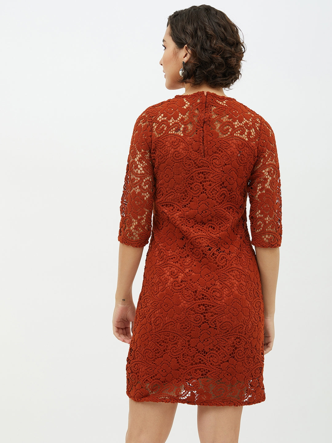 Women's Rust Lace Sheath Dress - StyleStone