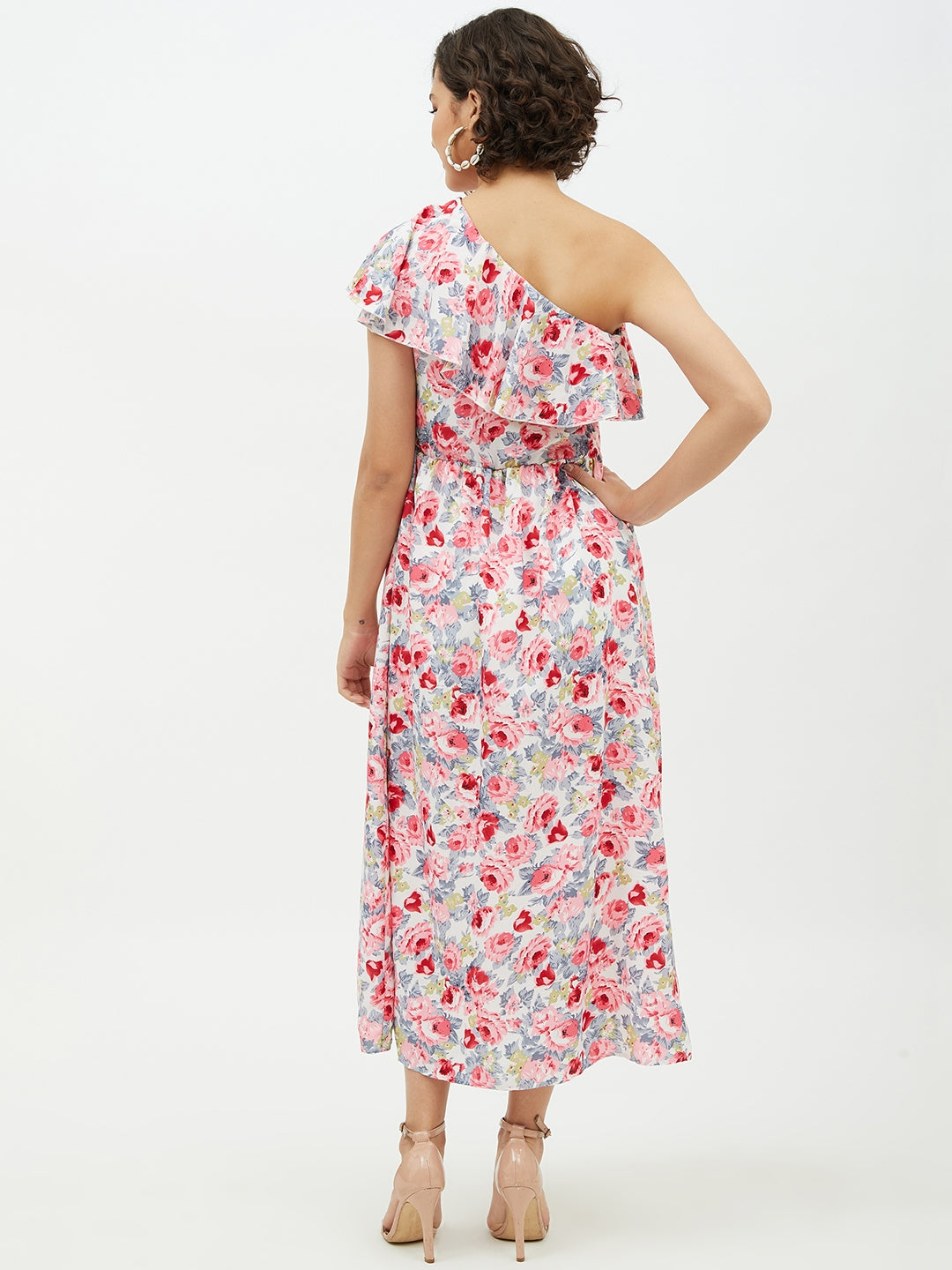 Women's Floral One shoulder Polyester Crepe Long dress - StyleStone