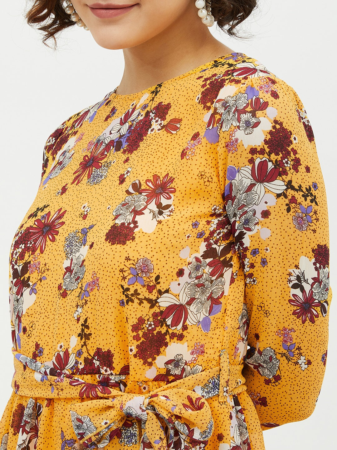 Women's Yellow Printed Floral Long Dress - StyleStone