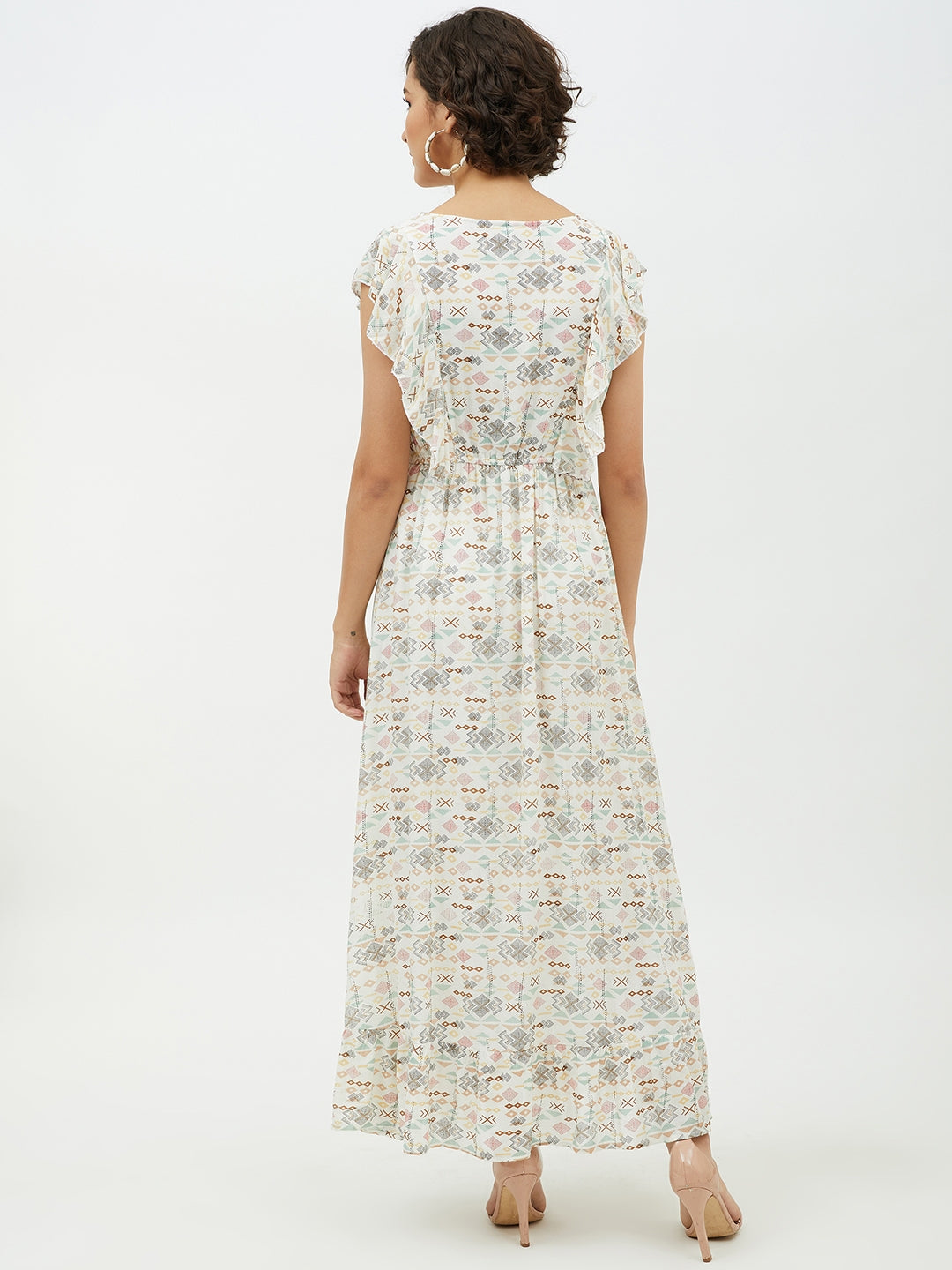 Women's White Printed long Dress - StyleStone