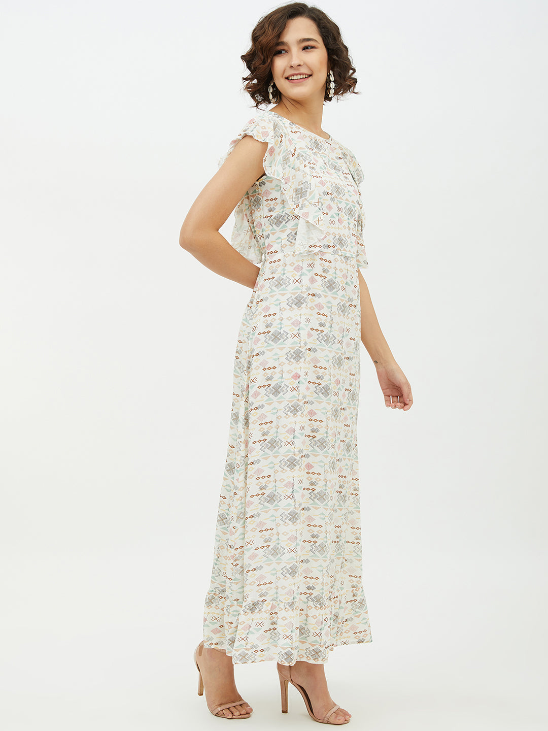 Women's White Printed long Dress - StyleStone