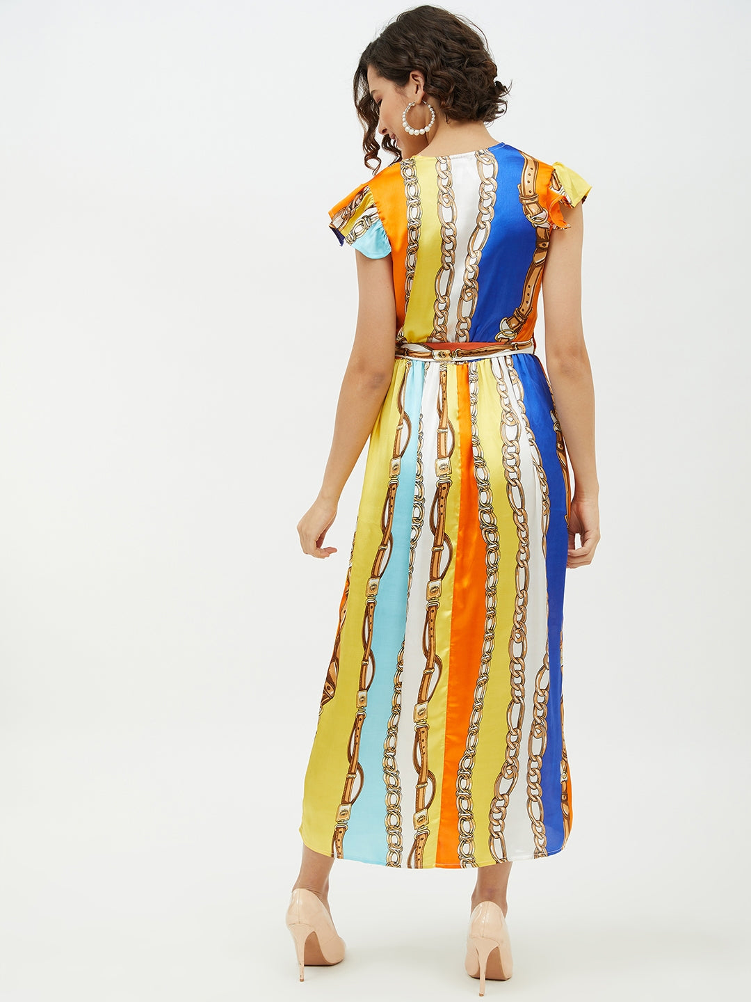 Women's Satin Chain Print Long Dress - StyleStone – Trendia