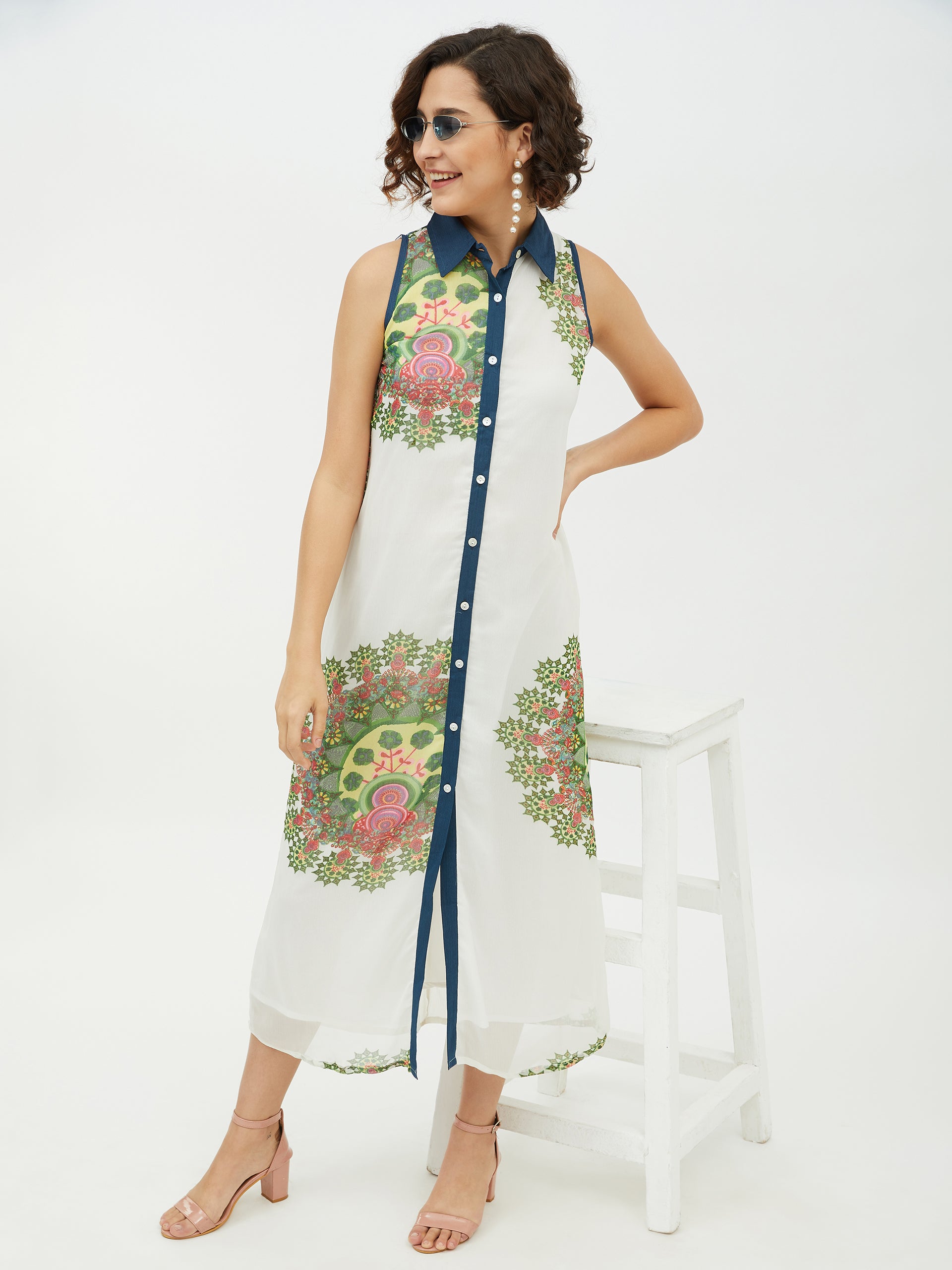 Women's Polyester Georgette Floral Printed Long Dress - StyleStone