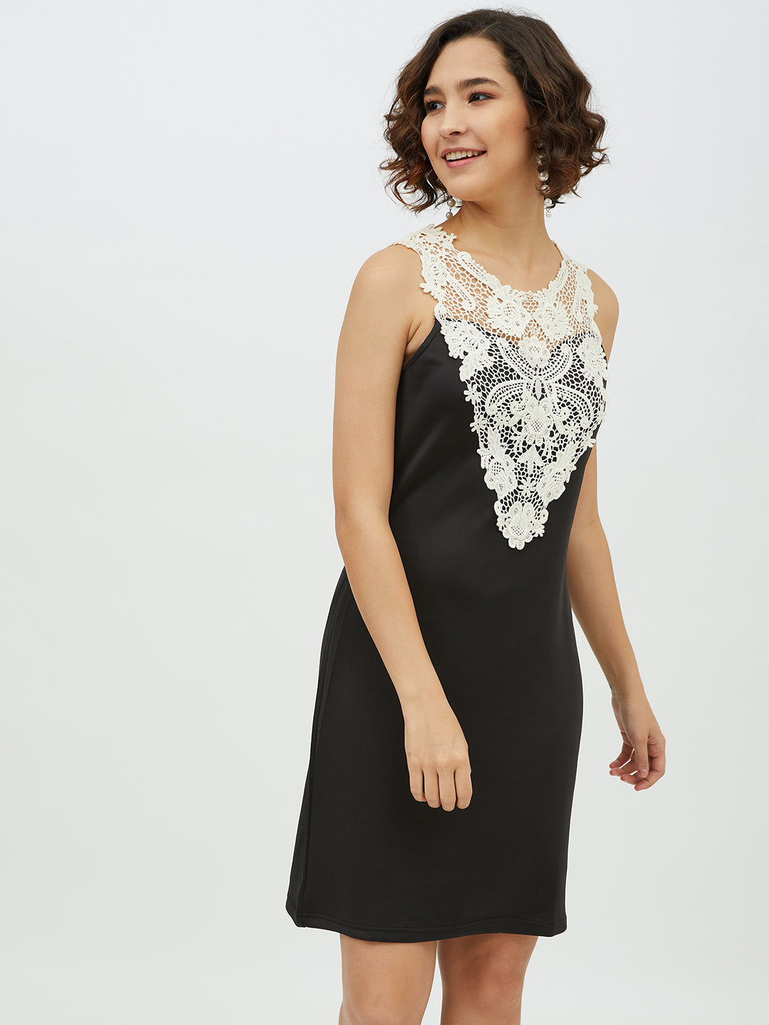 Women's Crochet Lace Black Dress - StyleStone
