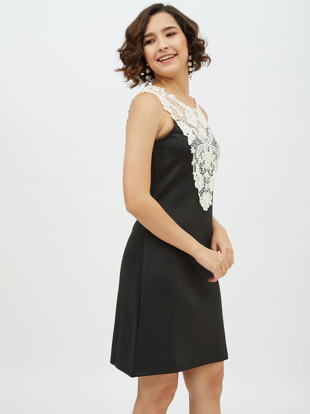 Women's Crochet Lace Black Dress - StyleStone