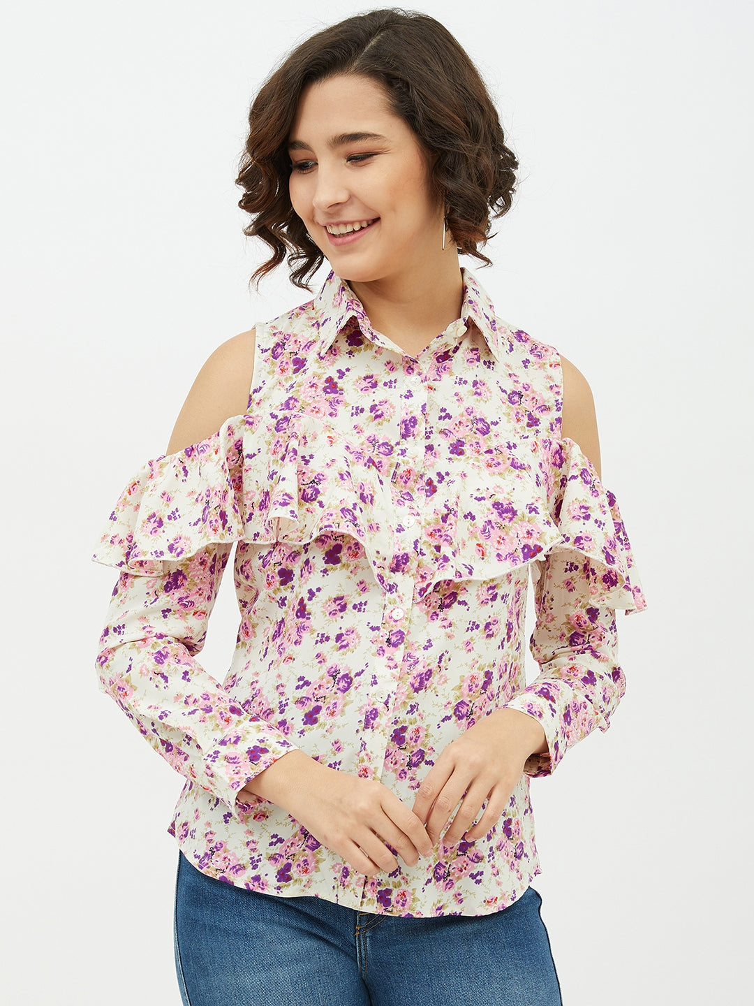 Women's Floral Cold Shoulder Shirt - StyleStone