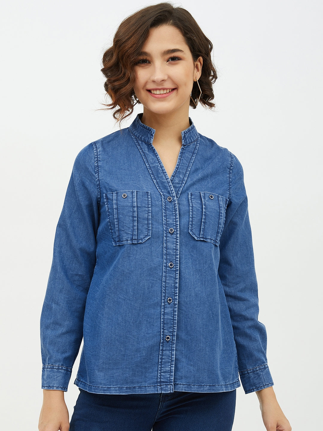 Women's Denim Shirt with Pocket detail - StyleStone