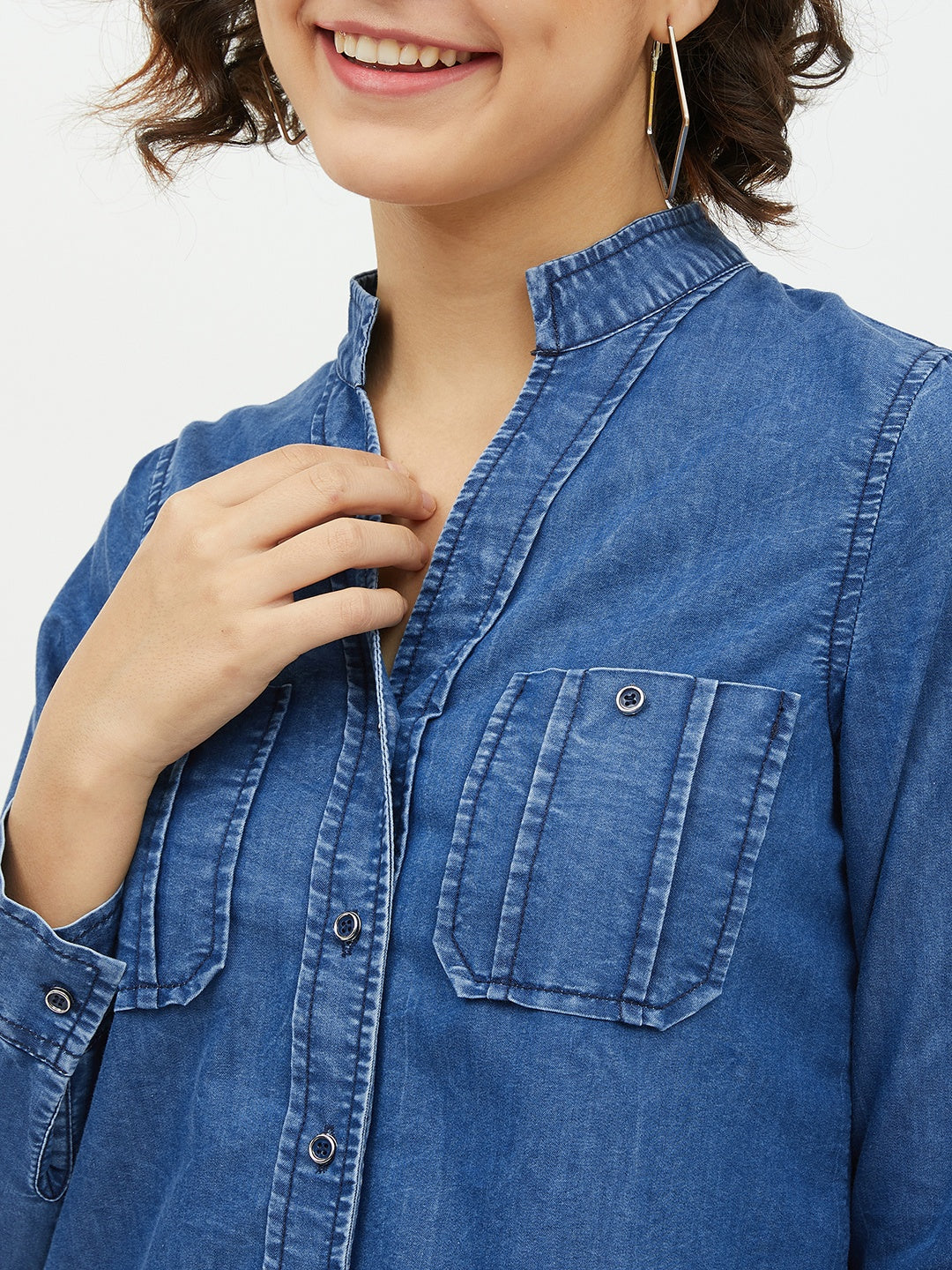 Women's Denim Shirt with Pocket detail - StyleStone