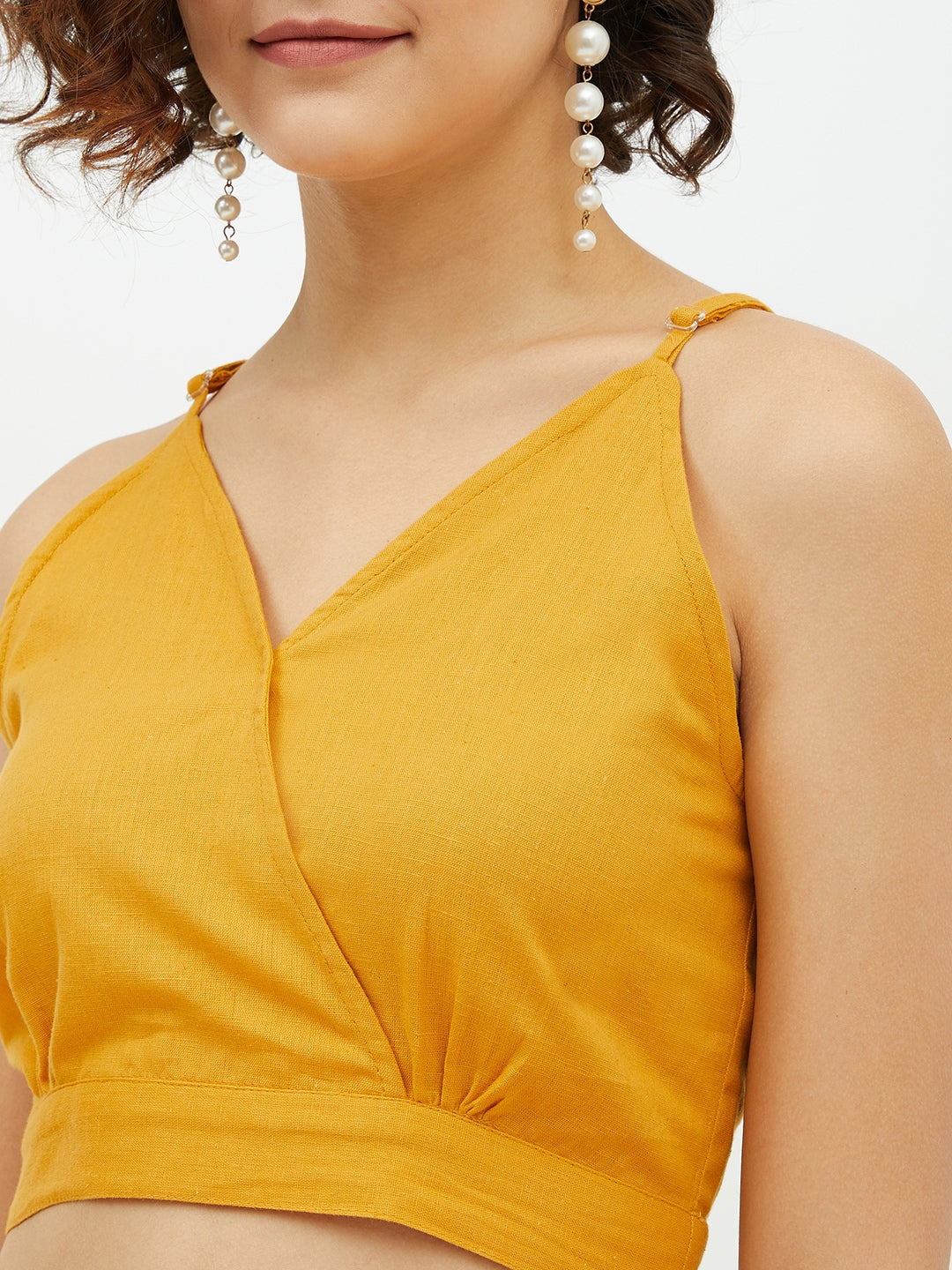 Women's Cotton Linen Yellow Crop Top and Pallazo set - StyleStone