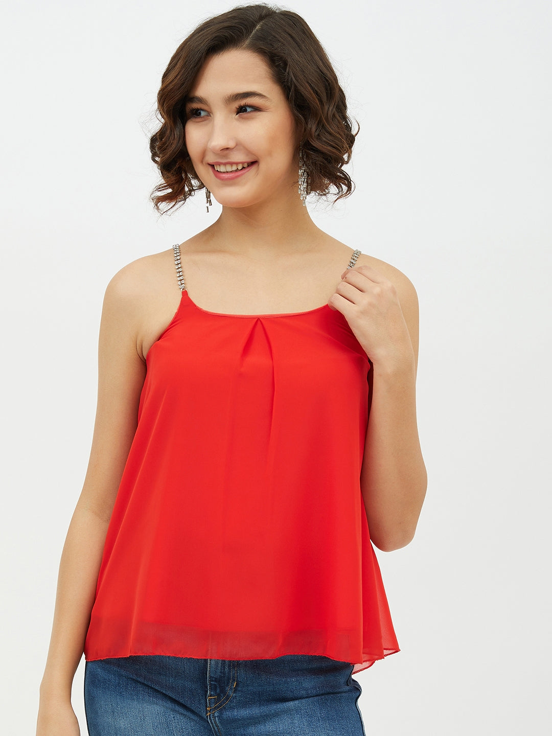 Women's Red top with embellished Strap - StyleStone