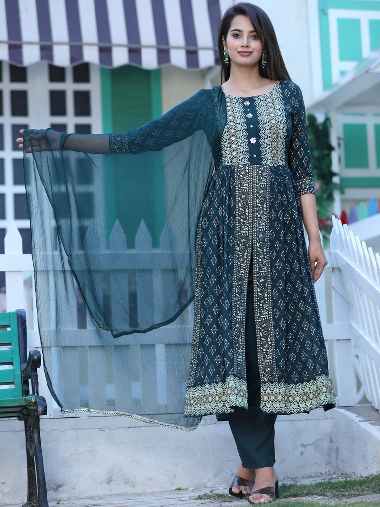 Women's Ethnic Motifs Printed Kurta With Palazzos & Dupatta