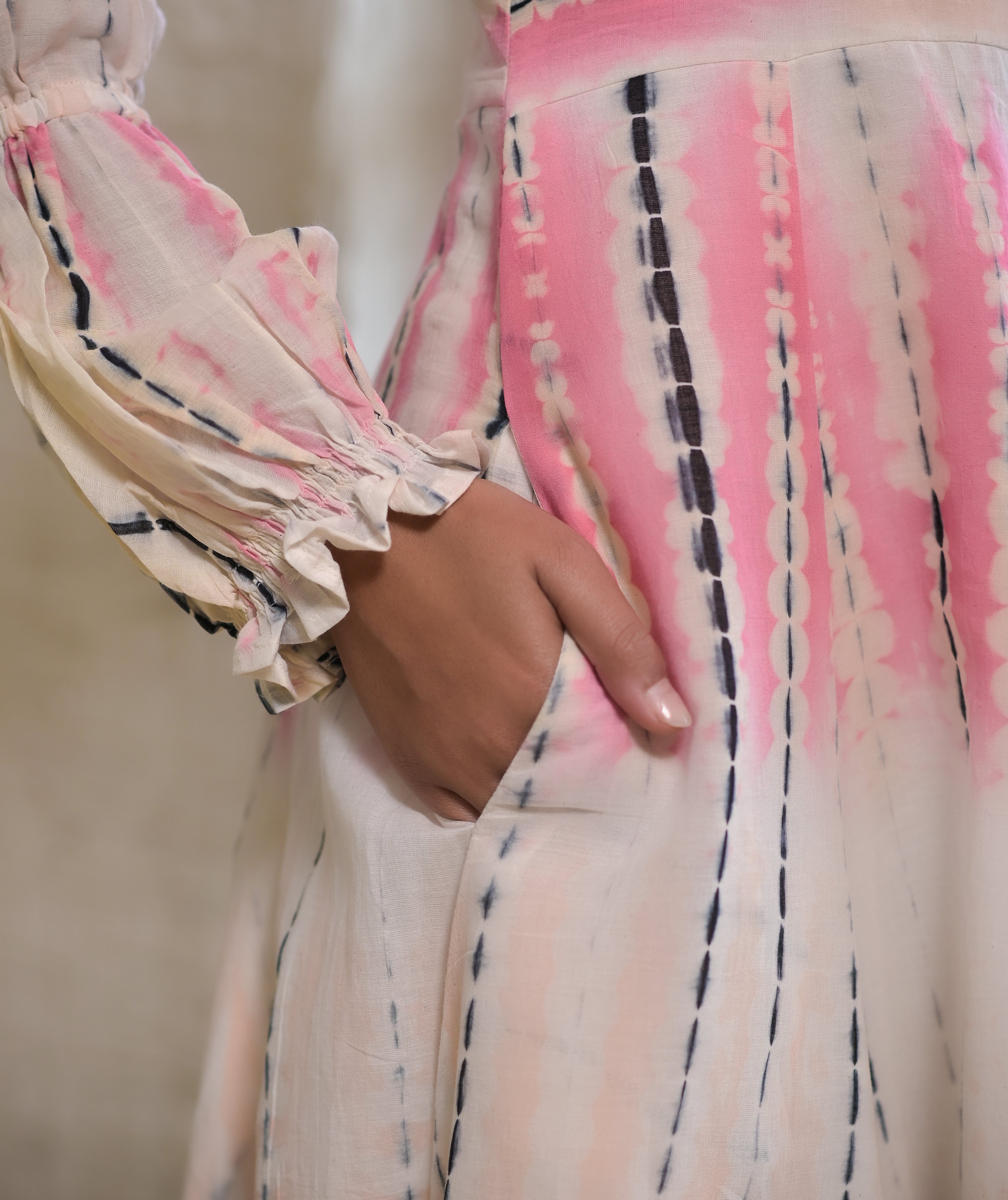 Women's Pink Shibhori Flared Dress - Hatheli