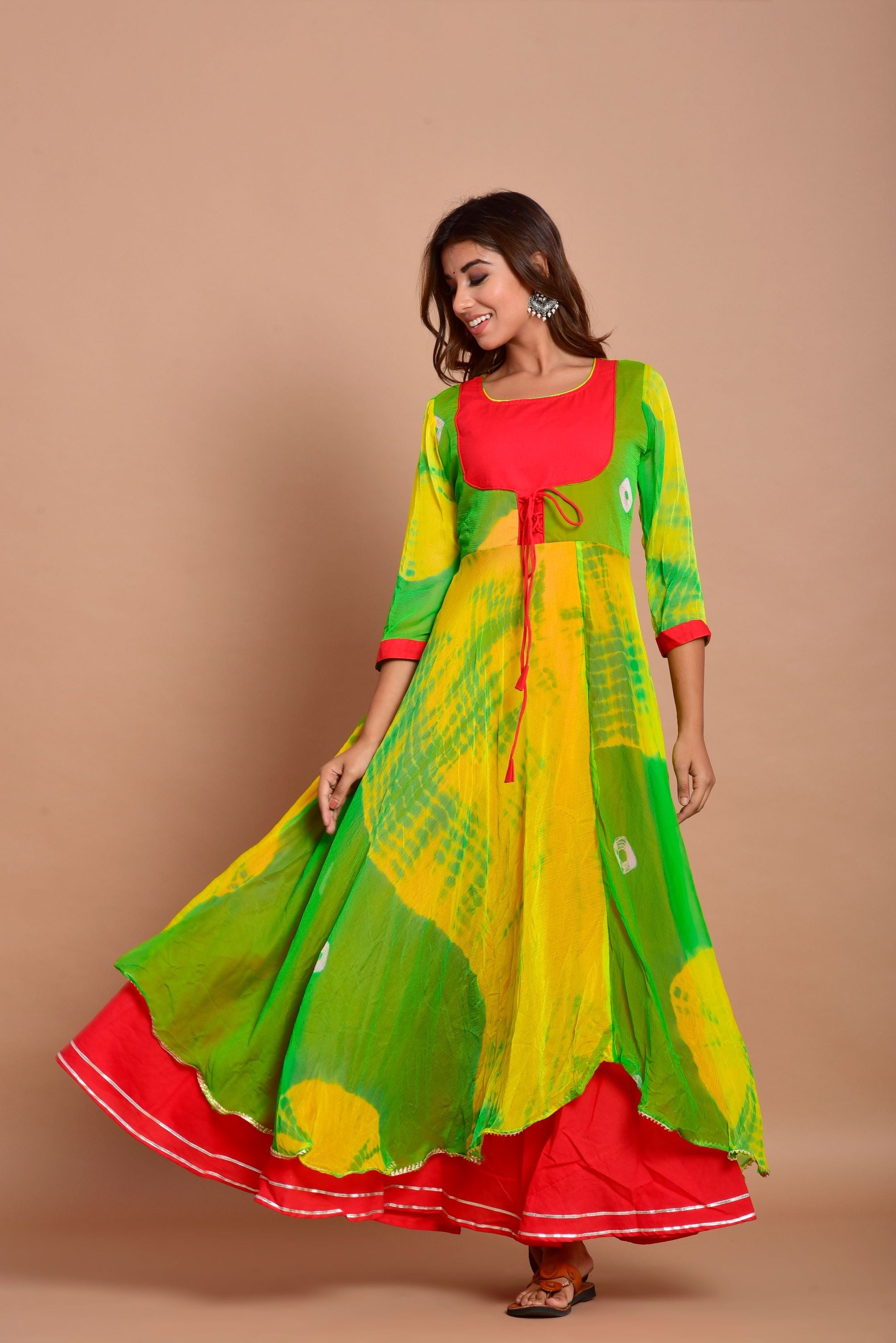 Women's  Green Rajpuri Dress - Saras The Label