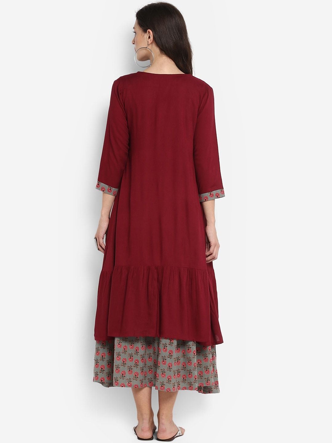 Women's Maroon Printed Drop-Waist Dress - Meeranshi