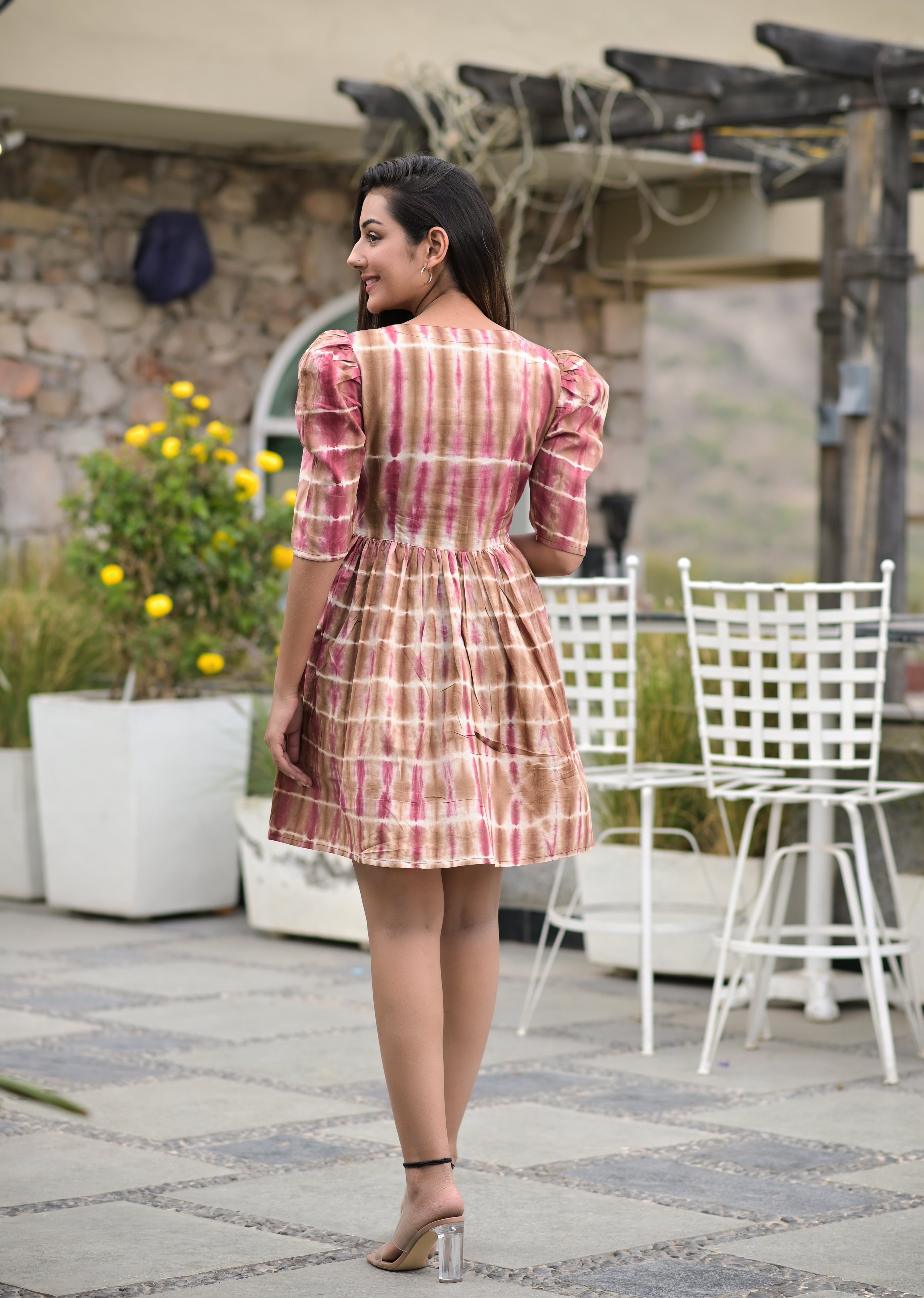 Women's Brown Tie Dye Cotton Dress - Hatheli