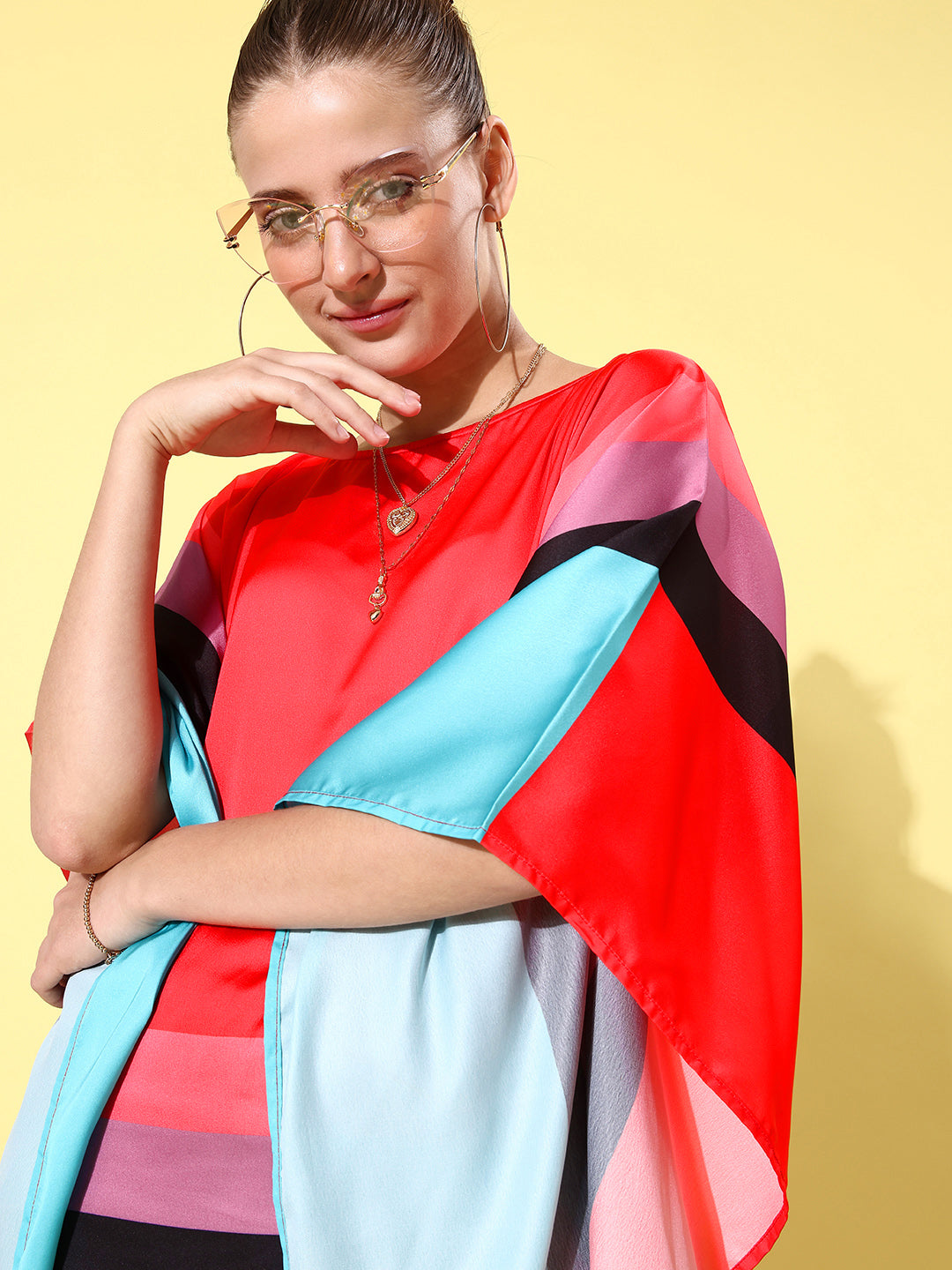 Women's Satin Multicoloured Kaftan Dress - StyleStone