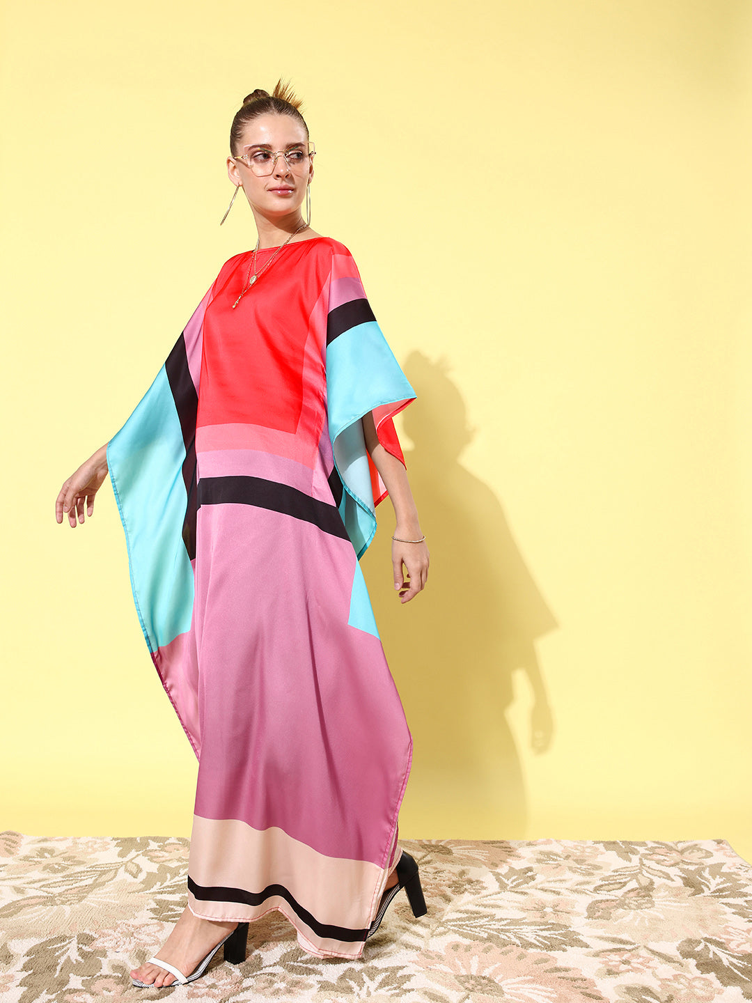 Women's Satin Multicoloured Kaftan Dress - StyleStone