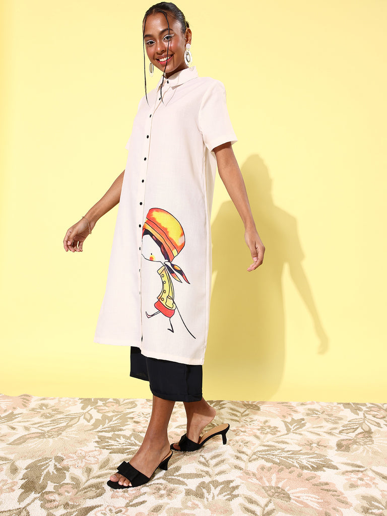 Women's Quirky Print Lose Shirt with Black Culottes