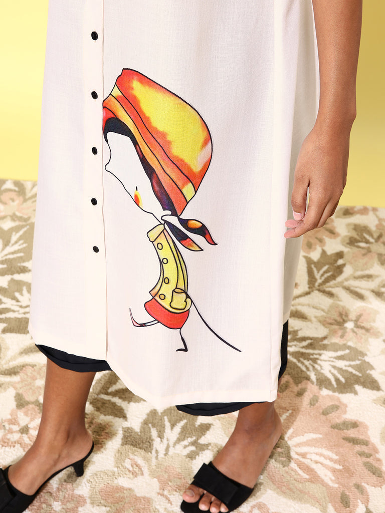 Women's Quirky Print Lose Shirt with Black Culottes