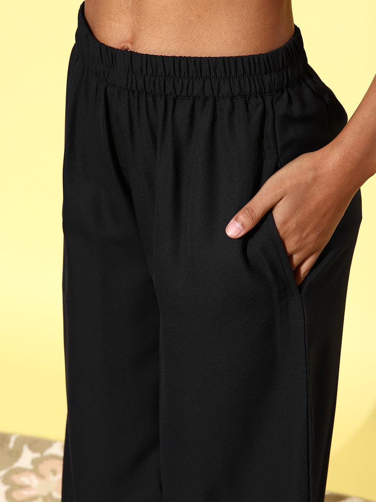 Women's Quirky Print Lose Shirt with Black Culottes