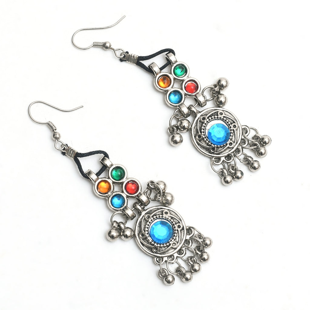 Kamal Johar Silver-Plated Multi Color Kundan Necklace with Ear