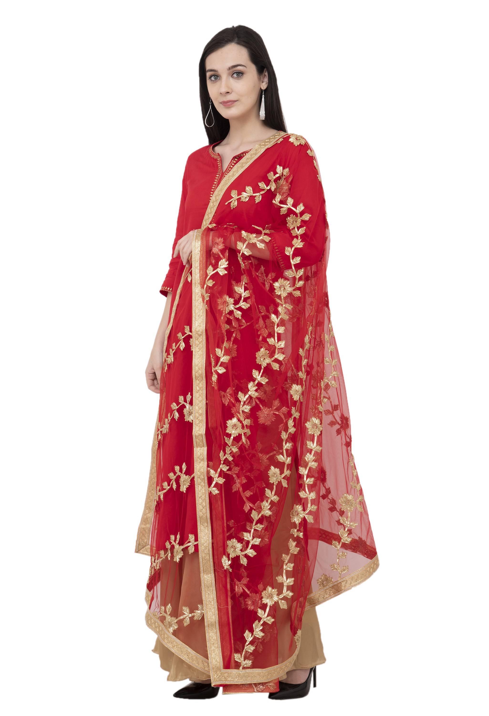 A R Silk Net Gota Emb. Fancy Dupatta Color Red Dupatta or Chunni