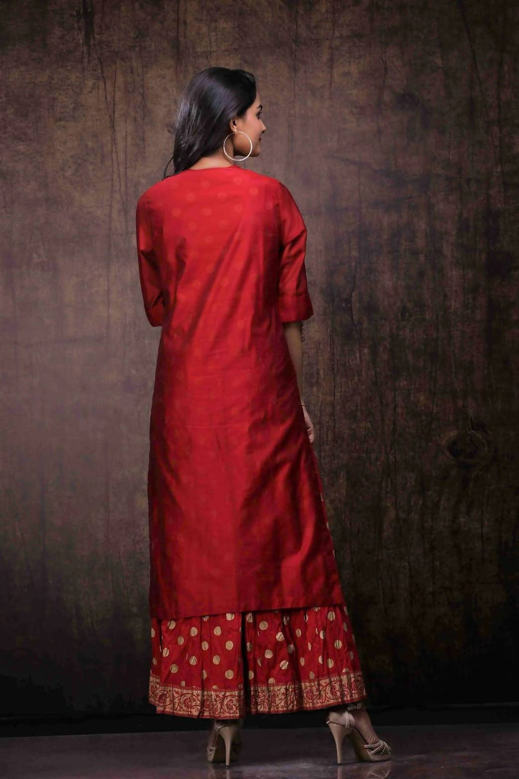 Buy_Women's_Maroon_Chanderi_Embroidered_2_Piece_Kurta_Dress_Online_Trendia