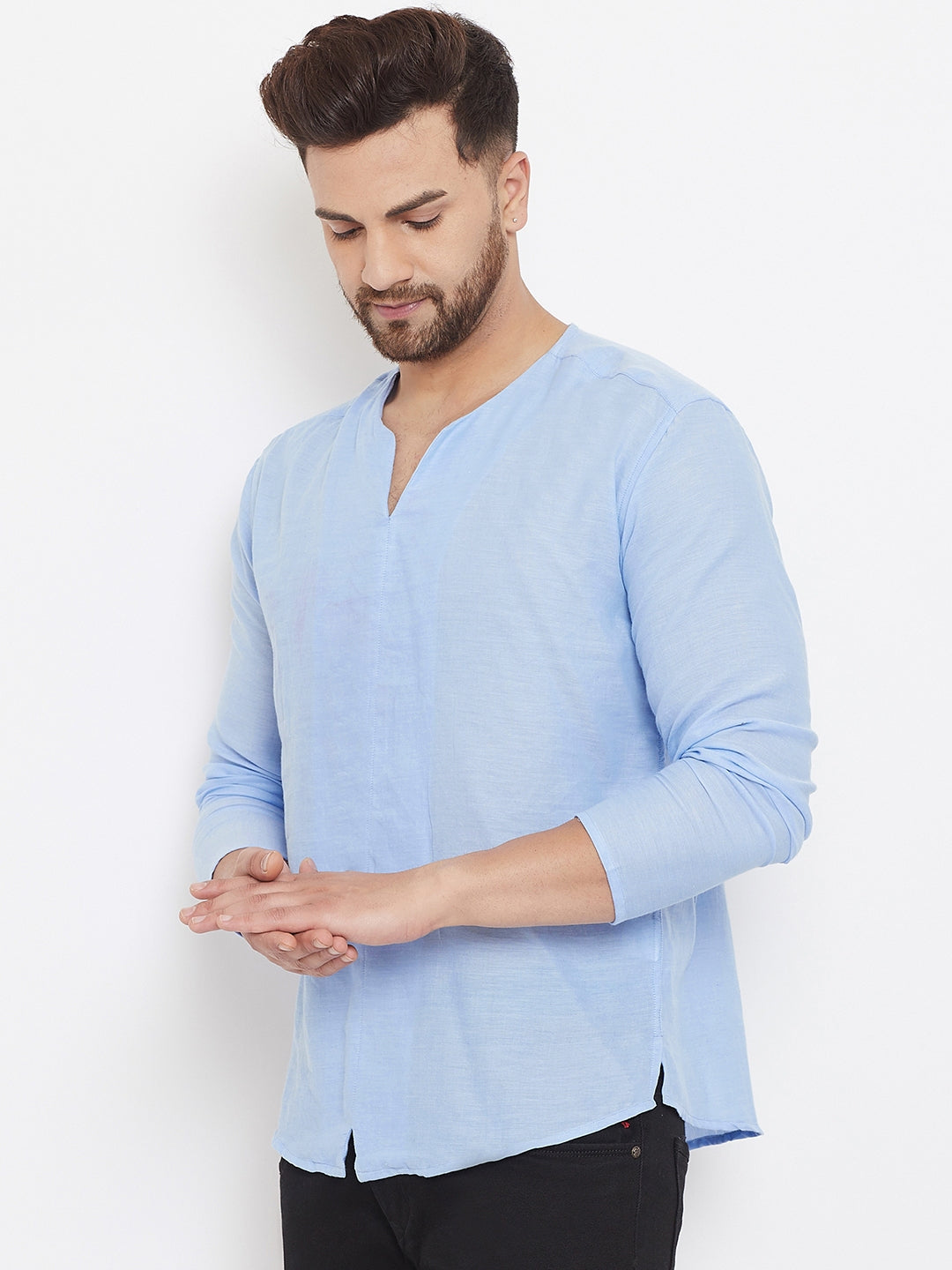 Men's Blue Summer Casual Shirt Kurta - Even Apparels