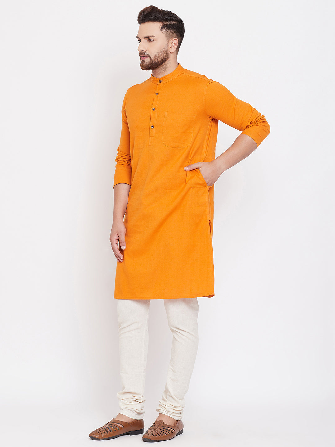 Men's Pure Cotton Saffron Kurta - Even Apparels