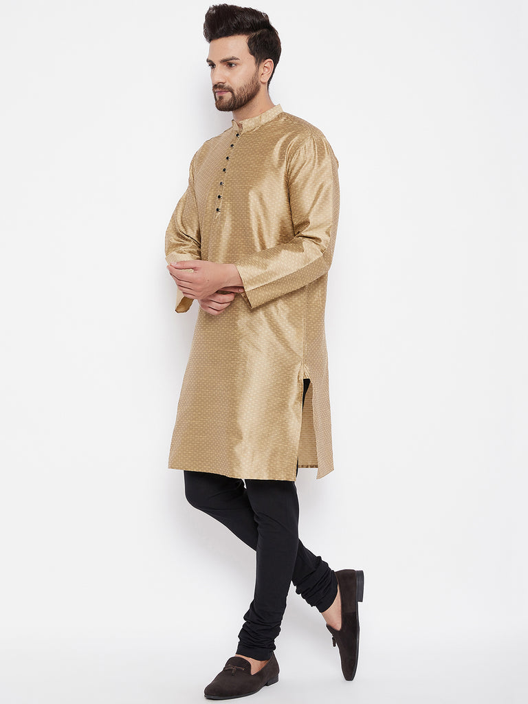 Men's Woven Design Gold Straight  Kurta
