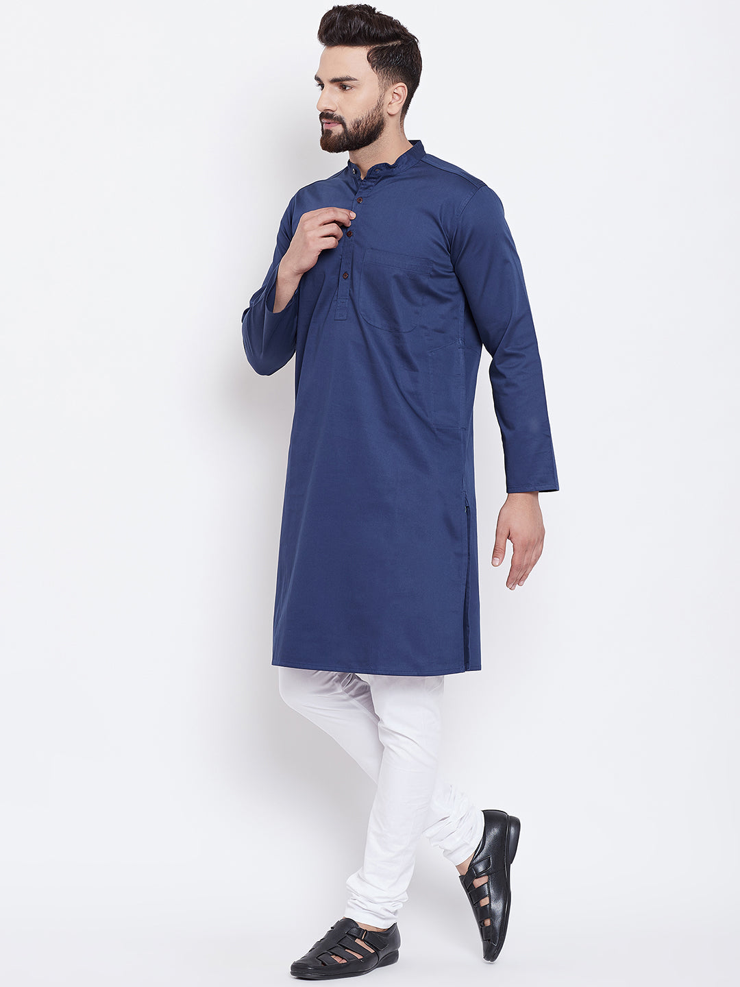 Men's Navy Blue Cotton Kurta
